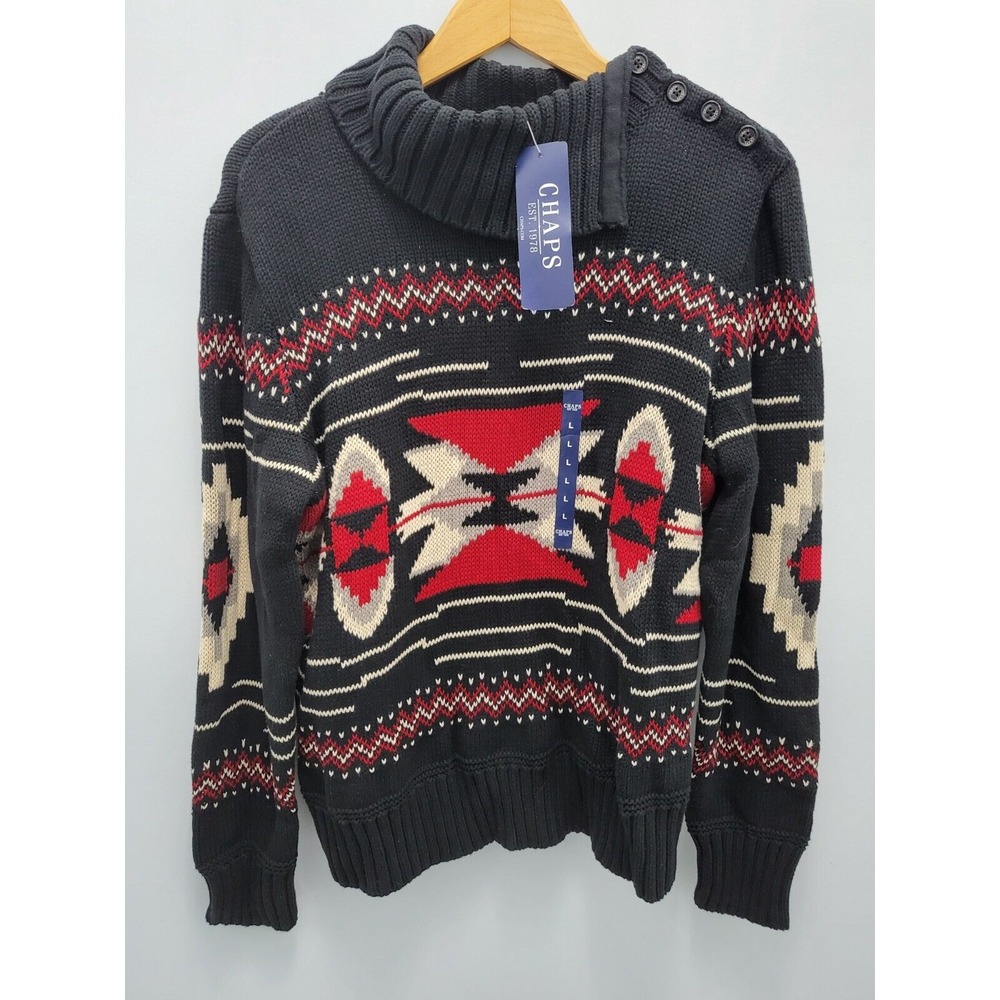 Chaps‎ Turtleneck Sweater Womens L Southwestern Aztec Thick Cotton New
